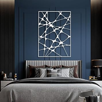 Abstract Line Metal Wall Art, Modern Geometric Irregular Shape Wall Decor, Contemporary Minimalist Line Sculpture for Living Room Bedroom Office, Indoor Outdoor Hanging Artwork White 19" L