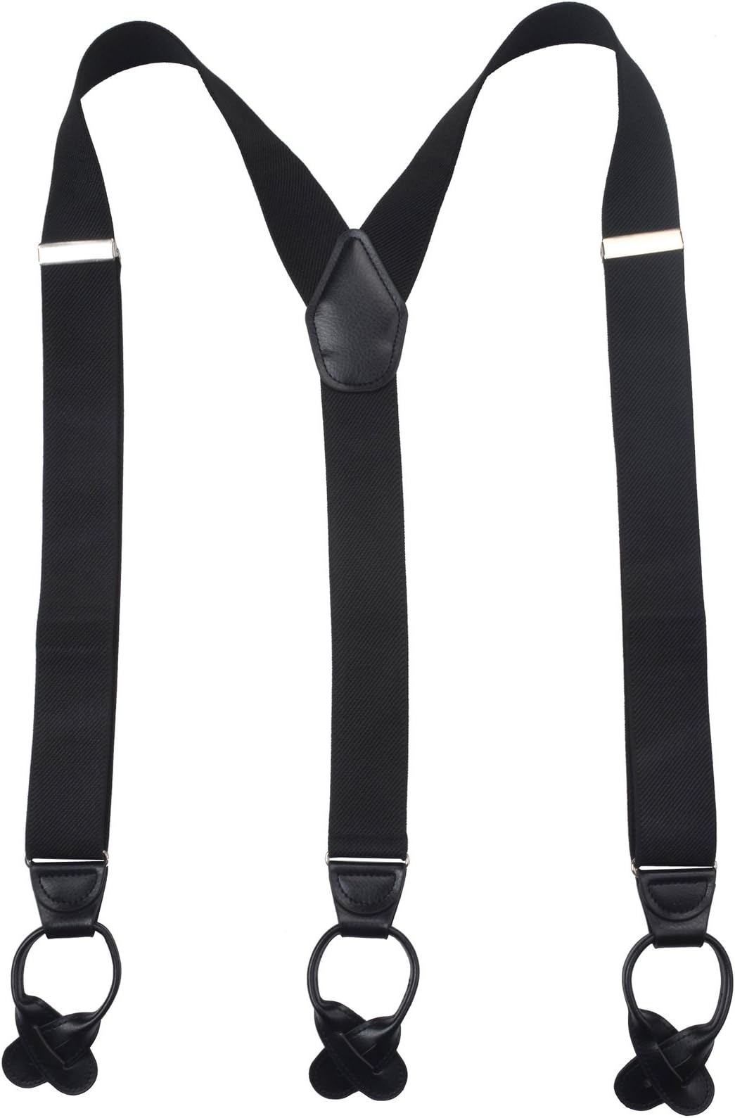 Warm Sunshine Men's Elastic Y-back Leather Button End Suspenders-54",Black