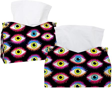 Magic Evil Eyes Tissue Box Cover, PU Leather Rectangular Tissue Box Case Organizer Holder for Vanity Countertop, Night Stands, Livingroom, Office, Set of 2