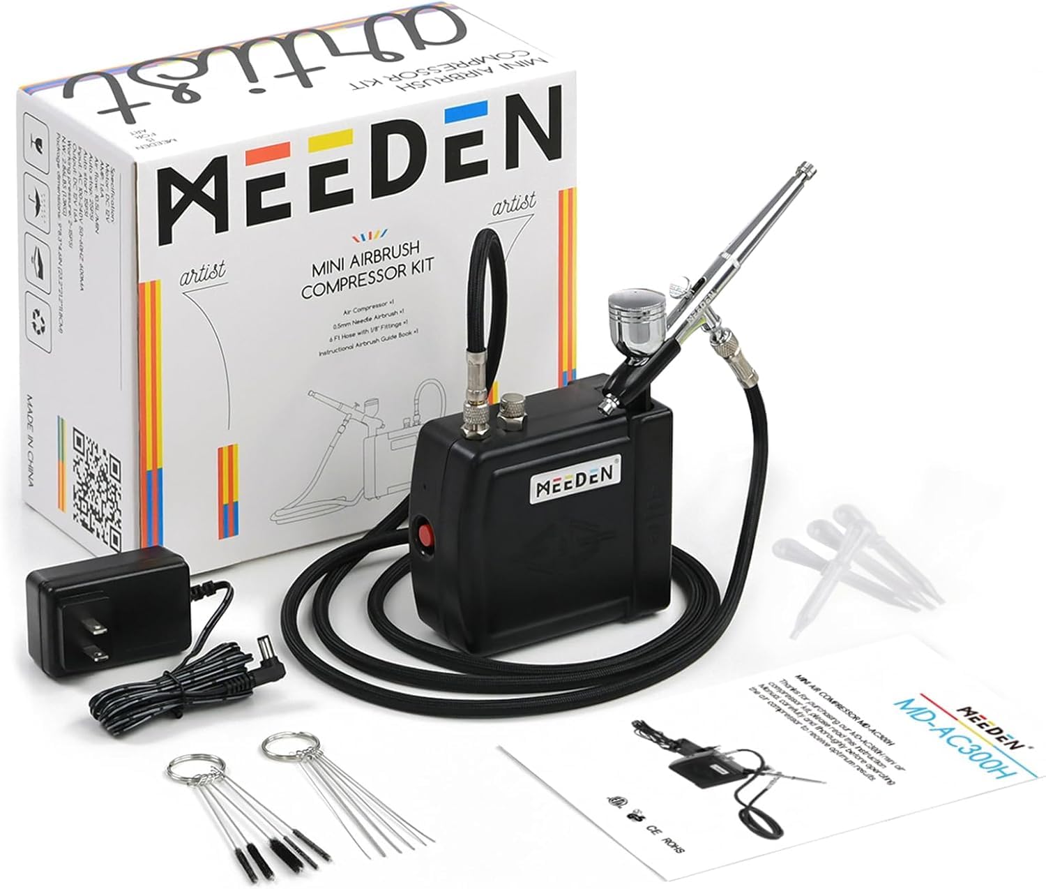 MEEDEN Aerografo per Modellismo: Compressore A Batteria Per Spazzole Ad Aria Auto Stop Con Tubo Dell'aria Da 1,8 M Per Decorazione Di Torte Tatuaggio Graffiti Pittura Decorazione Di Torte - Nero