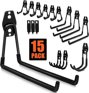 15 Pack Heavy Duty Garage Hooks with 3 Straps for Hanging Cords, Rope, Hoses,Strong Storage Hooks Wall Mount Utility Hooks for Organizing Power Tools,Bikes,Bulky Items