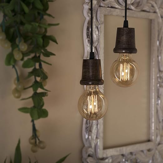 Homesake 40 Watts Edison Filament Urban, Nordic Style, Retro Wooden Walnut Taper Bulb Holder with Fixture, Set of 2