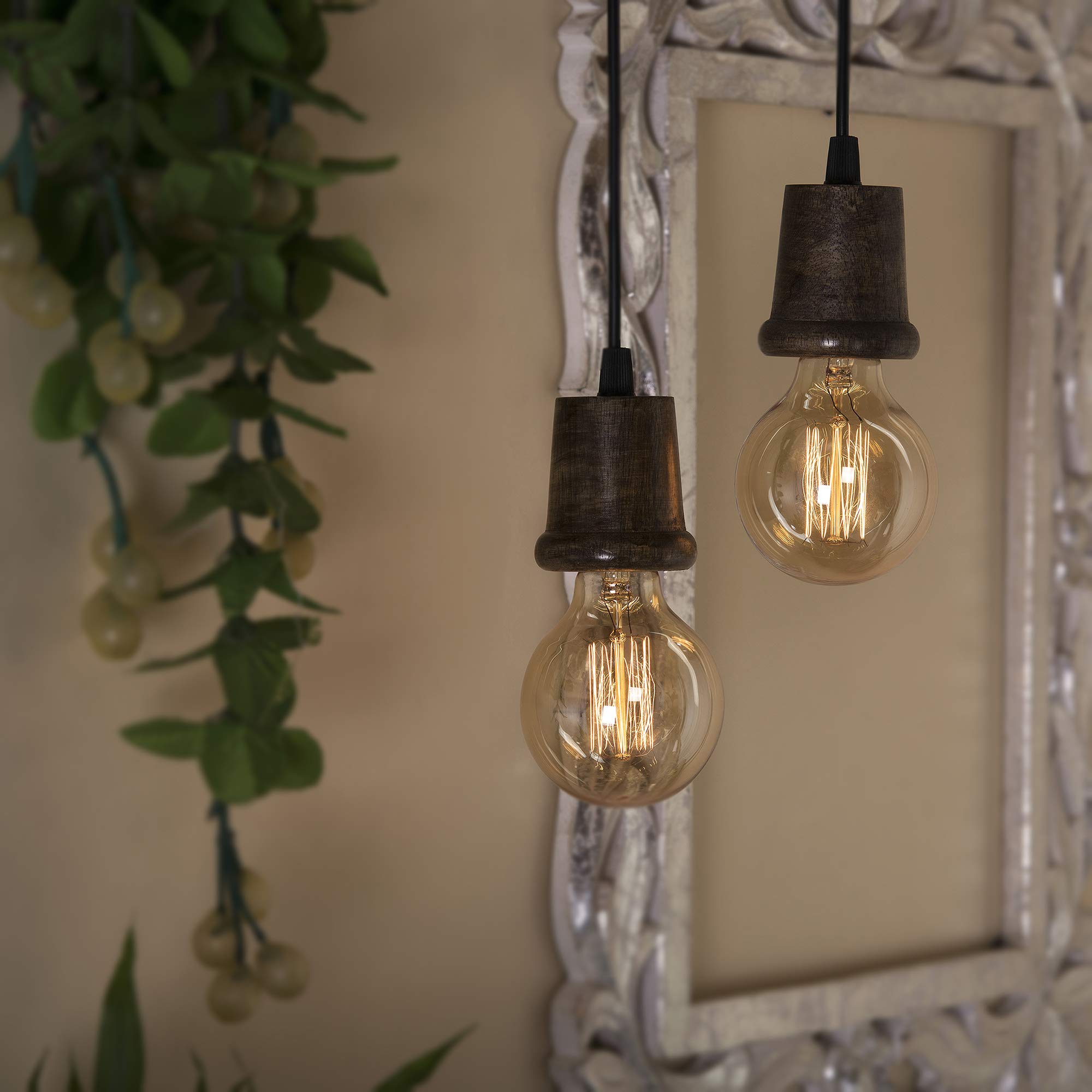 Homesake® 40 Watts Edison Filament Urban, Nordic Style, Retro Wooden Walnut Taper Bulb Holder with Fixture, Set of 2-image-30