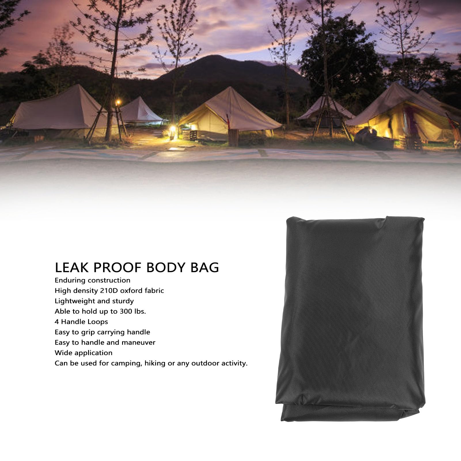 Sac Mortuaire en Tissu Oxford 210D Anti-fuite pour Morgue avec 4 Poignées Zippées Centrales, Sac de Rangement D'urgence pour le Transport des Hôpitaux Funéraires, Noir (200 * 90cm)