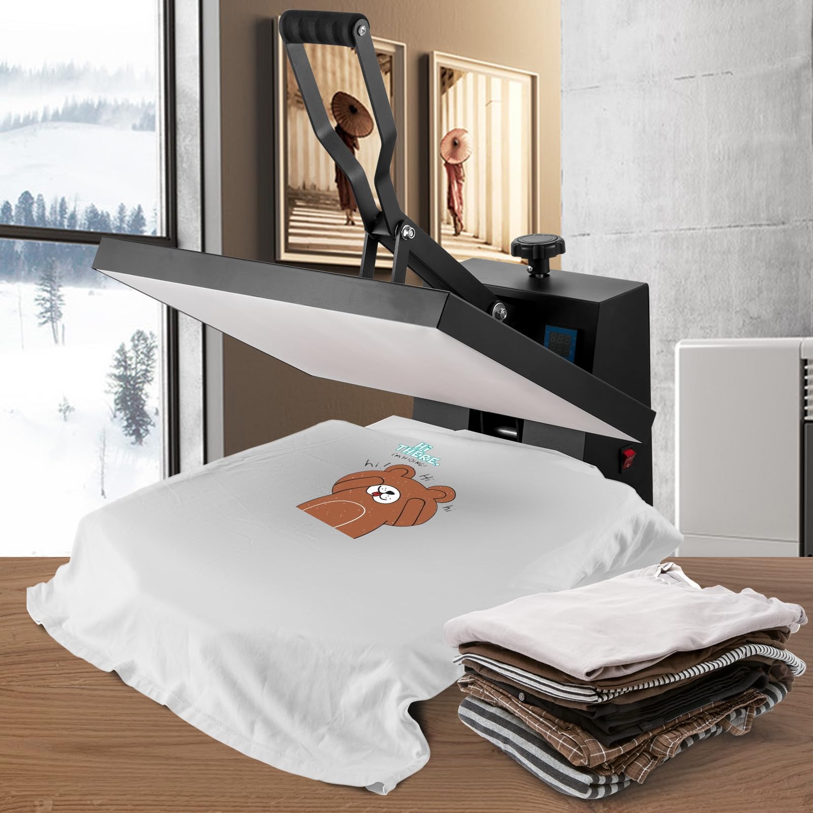 VEVOR Pressa a Caldo 406x510 mm, Macchina di Sublimazione Tessile 1700 W Riscaldamento Rapido, Stampa Calore Trasferimento tramite Sublimazione, Digitale e Industriale, per T-shirt/Borse/cuscini, Nero