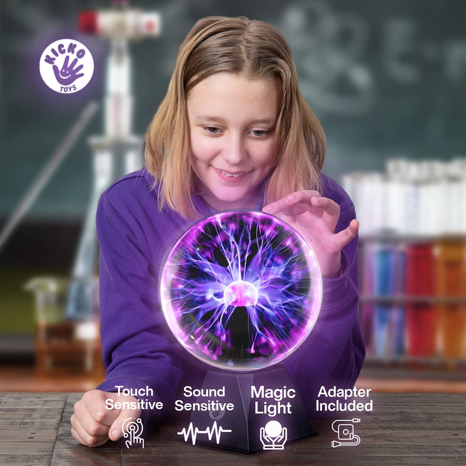 Kicko Purple Plasma Ball - 7 Inch - Nebula, Thunder Lightning, Plug-in - for Parties, Decorations, Prop, Kids, Bedroom, Home