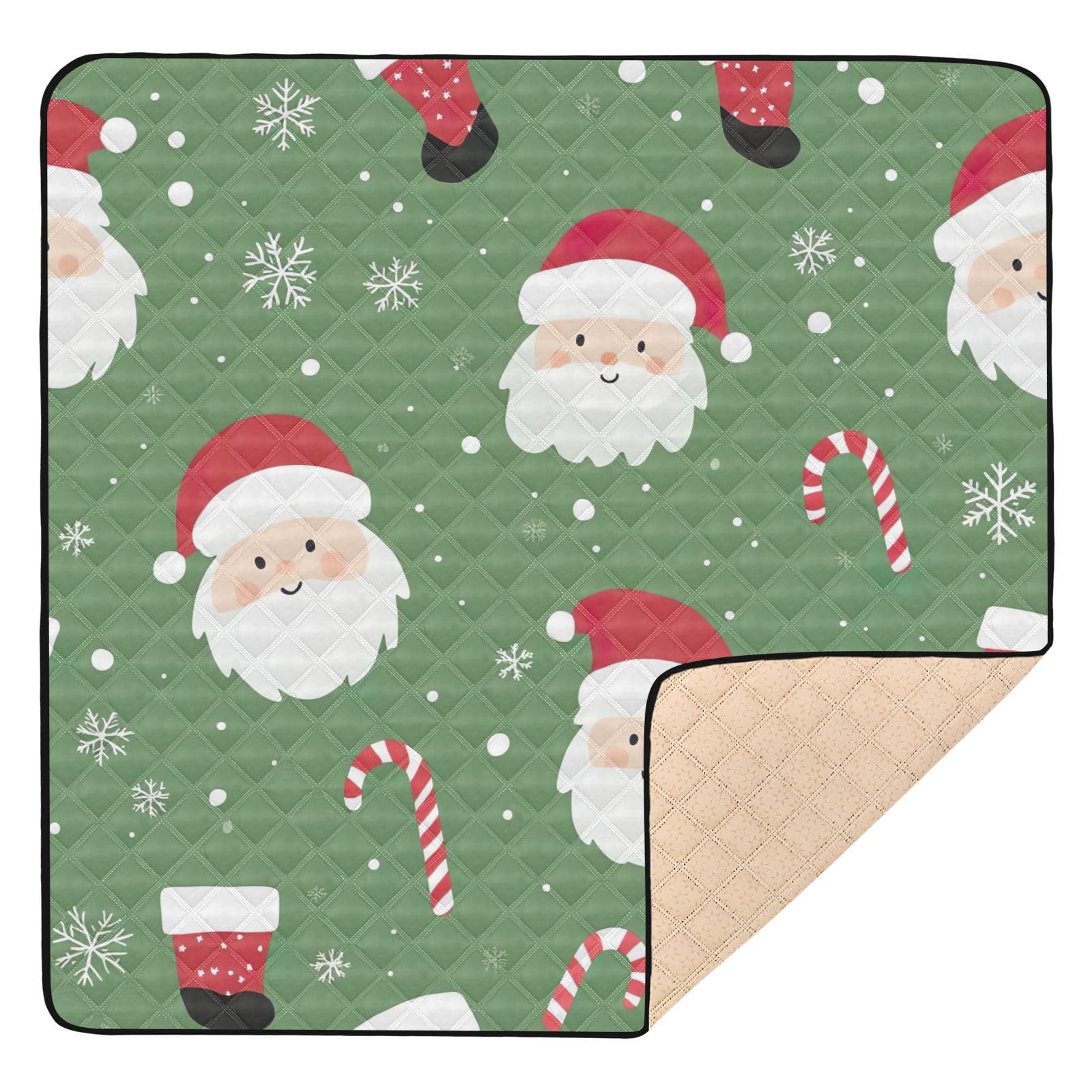 BOESI Doodle Santa and Candy Pattern Baby Play Mat, 50“ X 50” Washable Folding Crawling Mat, Baby Floor Mat, Soft, Thick, Non-Slip