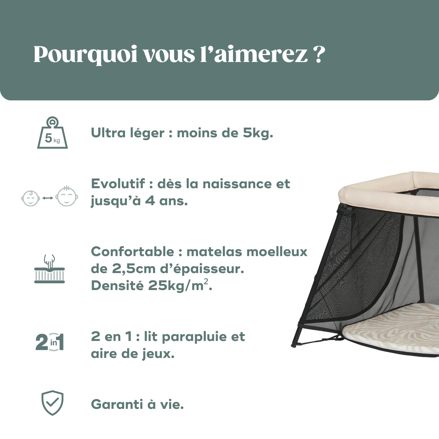 Babymoov Lit parapluie Moov,Sleep-Ultra Compact et Leger(<5kg)-Montage et Pliage rapide-Dès la Naissance et jusqu'à 4 ans-Evolutif en Aire de jeux-Confortable(densité matelas de 25kg/ms)-Garanti à vie
