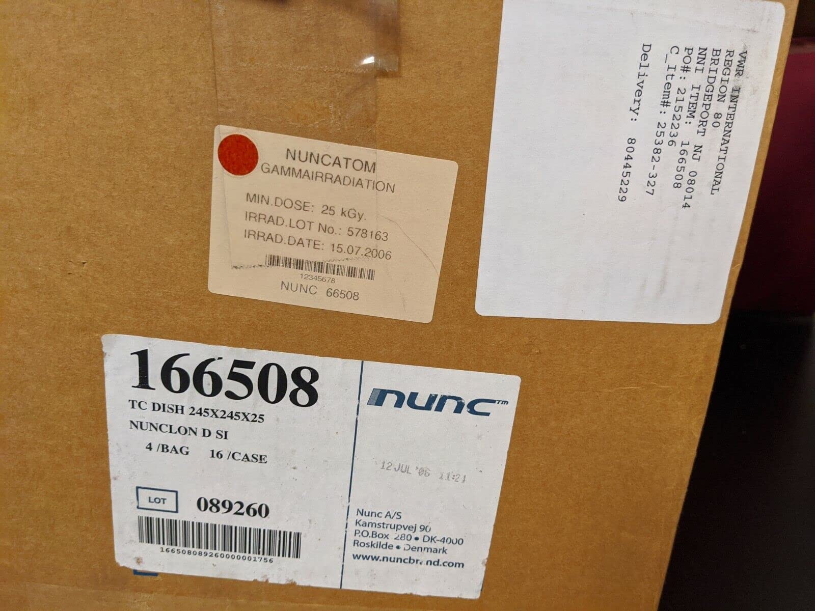 Nunc 166508 Sterile Square BioAssay Dish with Lid/Case of 16