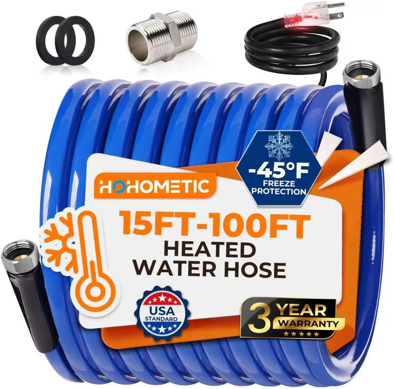 30FT (15-100FT) Heated Water Hose for RV,-45 ℉ Antifreeze 4.0 Upgraded Heated Water Hose，Rv Hoses with Fittings, Rv Accessories