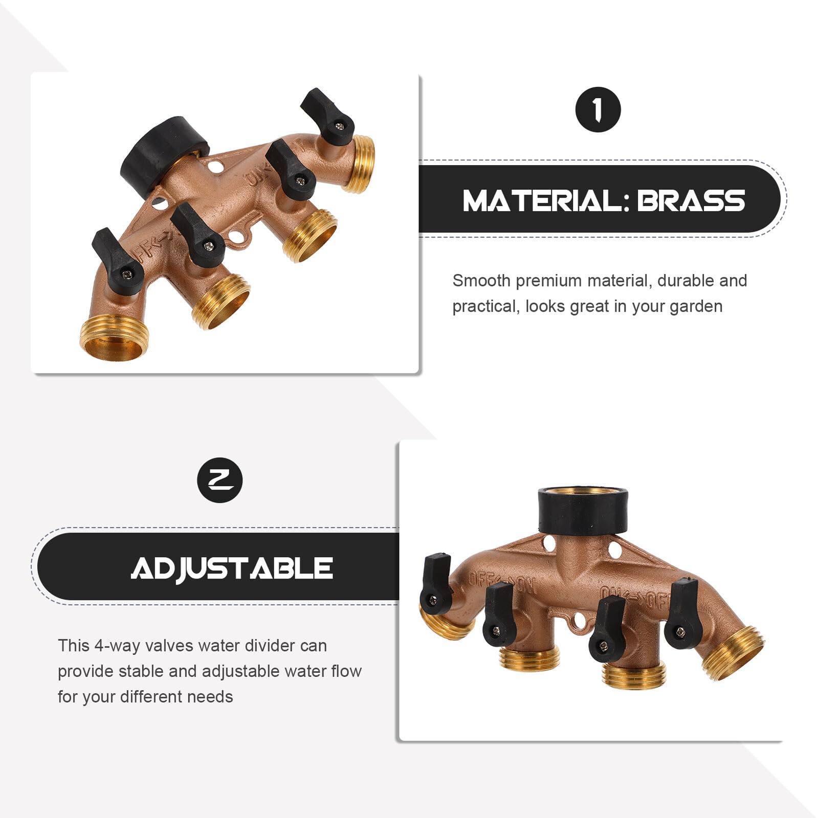 Divisor de Grifo de 4 Vías de Latón Válvulas Individuales, Conector de Manguera para Jardín Portátil y Protección contra Fugas Adecuado para Riego Diario