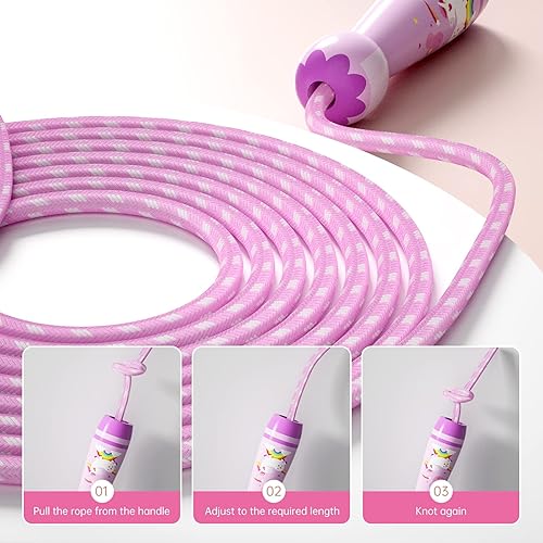 Miniatura 6 de Cuerda de saltar para niños, cuerda de saltar trenzada de algodón ajustable con mango de madera para niños pequeños, fitness, entrenamiento,