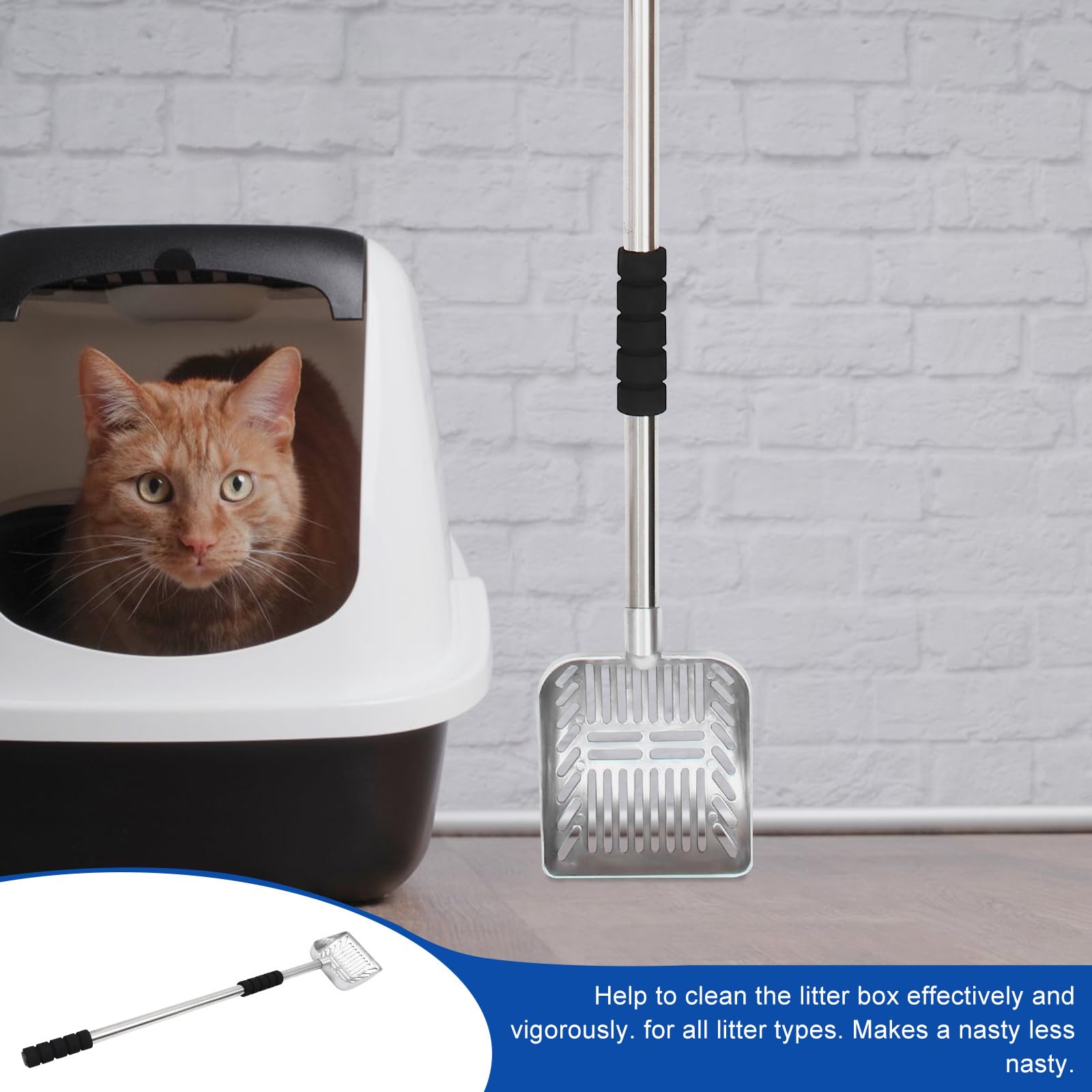 Pelle À Litière Télescopique Métal pour Chats Et Chiens Manche Long Et Confortable Outil Pratique pour Nettoyer La Caisse De Litière Poignée Noire