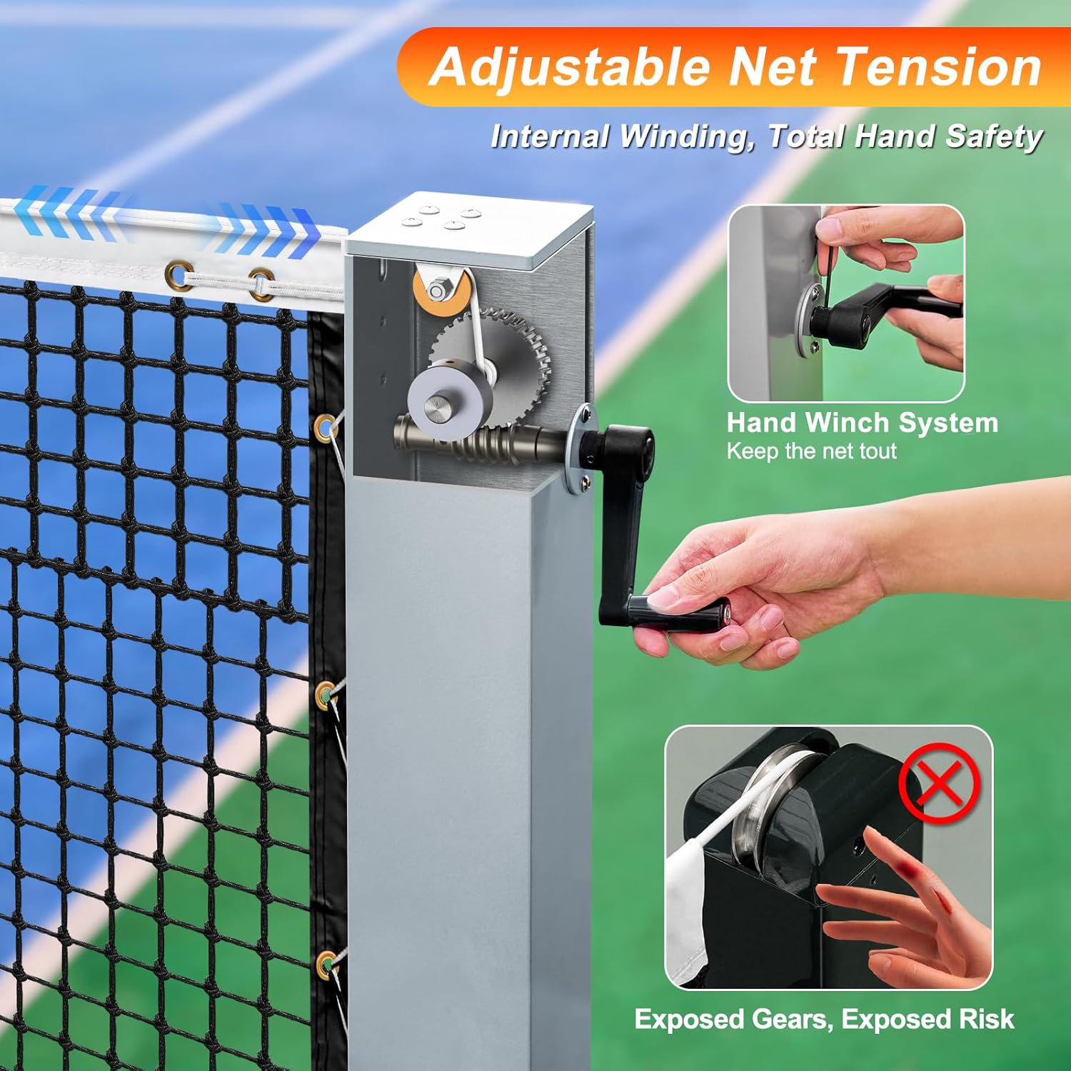 PROGOAL Professional Tennis Net Posts with Internal Safe Winder, 100mm Heavy-Duty Aluminum Post & 260mm Galvanized Base, Includes Expansion Anchors for Easy Setup
