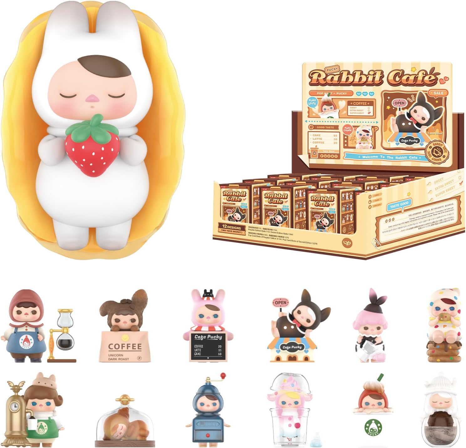 POP MART PUCKY Rabbit Cafe Blind Box Figures, Random Design Toys for Modern Home Decor, Collectible Toy Set for Desk Accessories, 12PC
