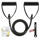 RitFit Single Resistance Exercise Band with Comfortable Handles - Ideal for Physical Therapy, Strength Training, Muscle Toning - Door Anchor and Starter Guide Included (BlackNew (25-30Lbs))