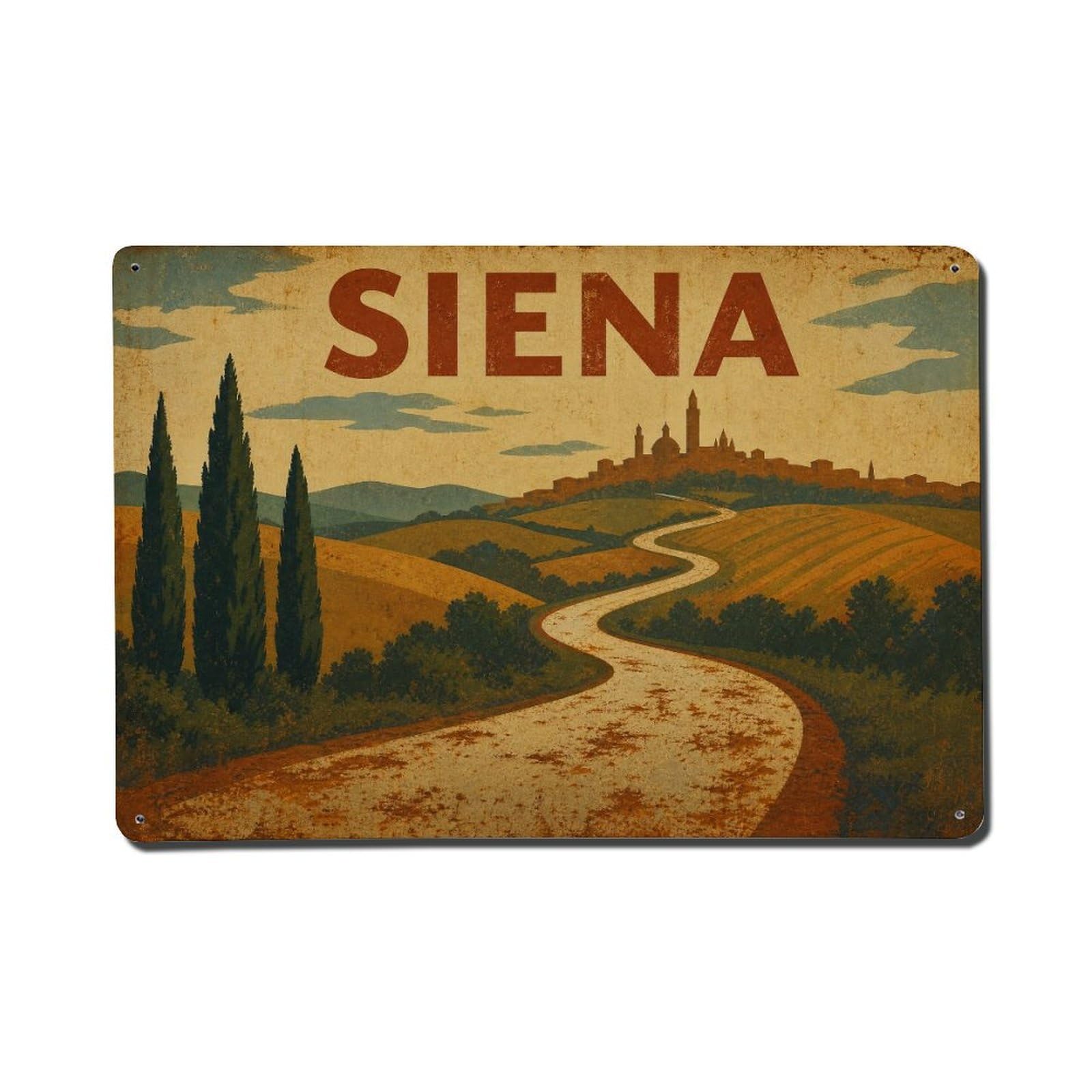 Huiyhb 8X12inch(20X30cm) Vintage Travel Siena Countryside Road Winding Path Italy Metal Tin Sign