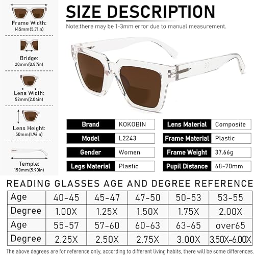 Miniatura 3 de KoKoBin Paquete de 3 lentes de sol de lectura bifocales estilo Oprah para mujer, marco cuadrado de gran tamaño, cómodos lectores (multicolor 2)