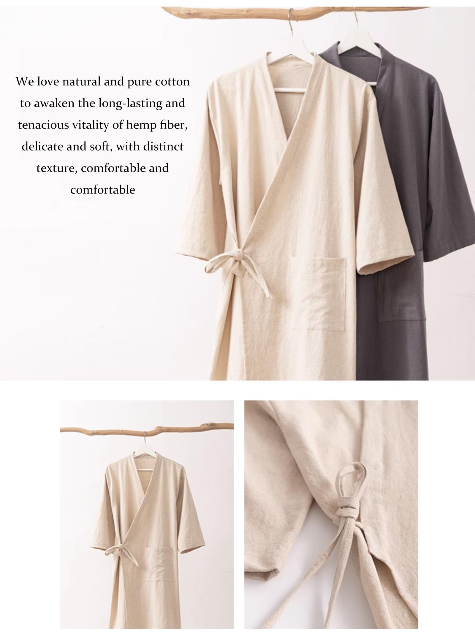 MOLUCI Accappatoio da Uomo in Lino di Cotone da Donna Coppie Accappatoio da Sauna Yukata Kimono Assorbente ad Asciugatura Rapida in Stile Giapponese