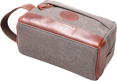 Miniatura 3 de IBLUE B03 - Bolsa de aseo de cuero y lona para viaje organizador de afeitado de baño para hombres y mujeres accesorios de viaje B03 Negro bolsa aseo