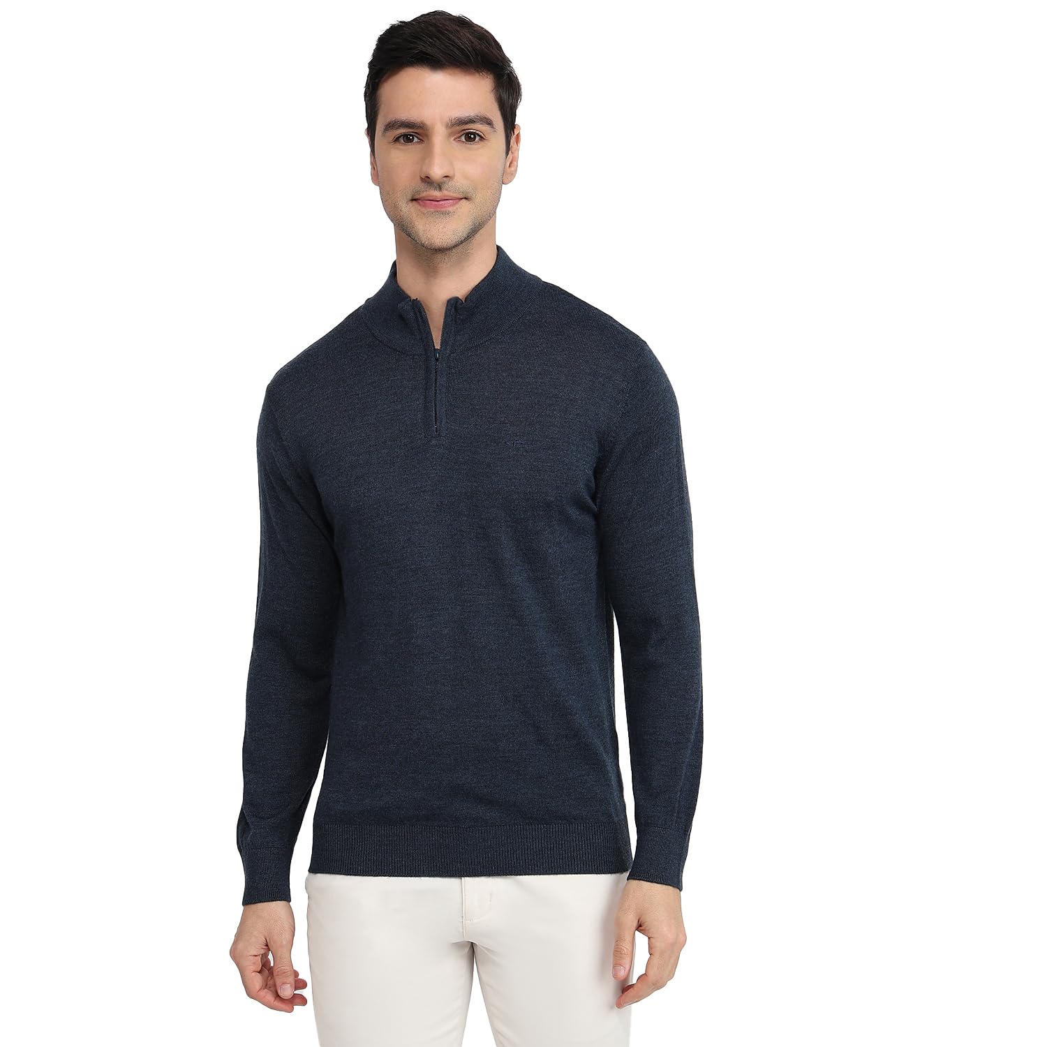 colorplus Men Regular Fit Solid Pattern Merino Wool Acrylic Blend Full Sleeve V Neck Casual Sweater Blue-picture-40