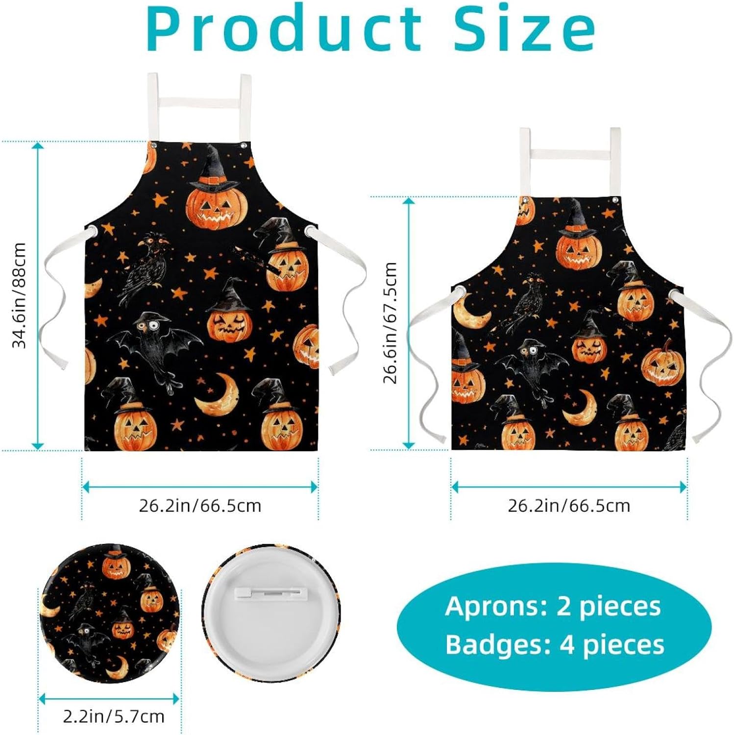 Dragon Sword 2 Pack Kitchen Apron for Men Women with Adjustable Straps and Large Pockets, Cotton Canvas Water Resistant Bib Soft Chef Apron Halloween Bat Pumpkin for Cooking Gardening Salon