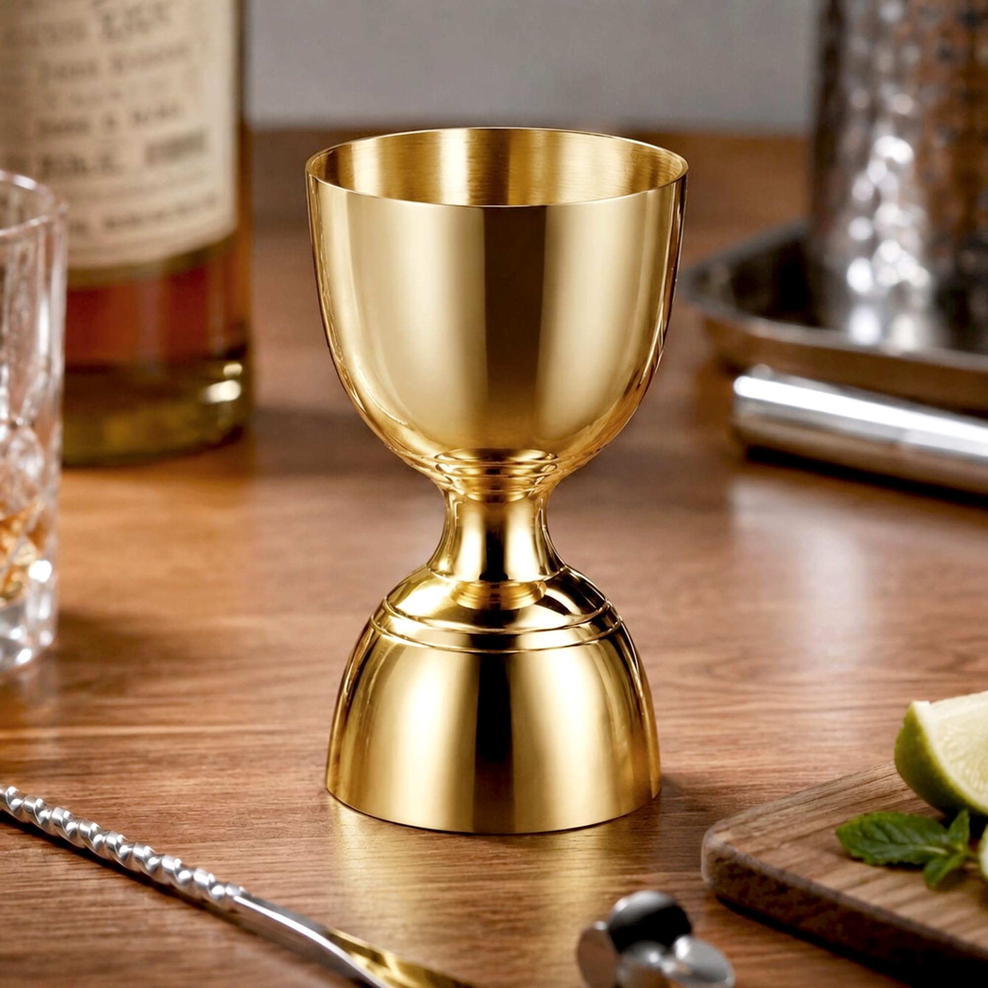 Homestia Gold - Jigger de cóctel doble estilo japonés de acero inoxidable, medidor de 1 y 2 onzas