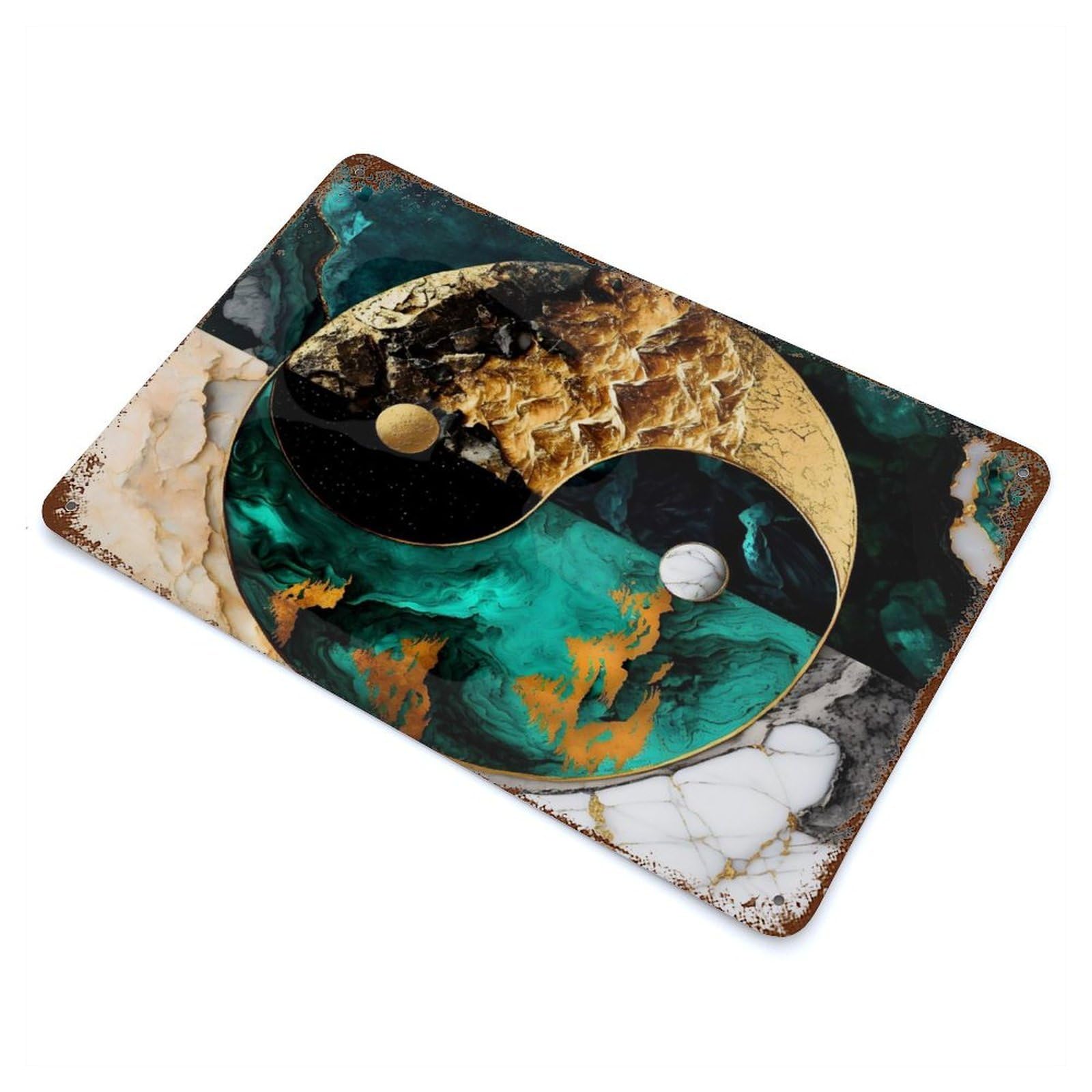 Weathered Tin Sign with Yin Yang Kintsugi Harmony Design 11.8"x7.9", for Shed, Workshop And Garage Wall Decor, Decorative Metal Wall Art