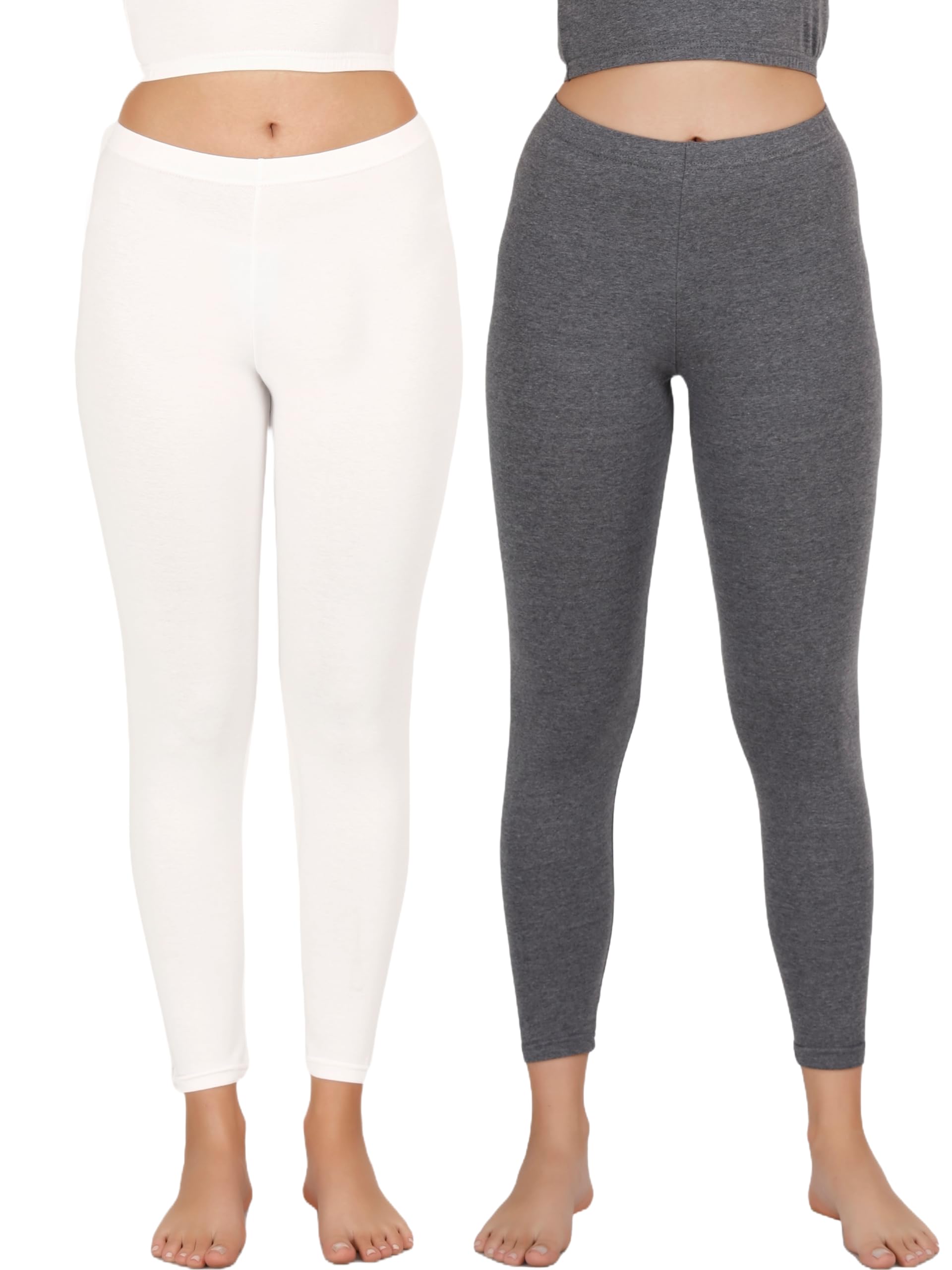 Pack of 2 Womens Solid Poly Cotton Lycra Thermal Pyjama