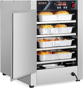 ROVSUN Hot Box Food Warmer Pizza Warmer w/Water Tray Removable Shelves, Hot Holding Cabinet Pretzel Warmer Commercial Electric Food Warmer Countertop for Restaurant Catering 4 Tier-Single Door