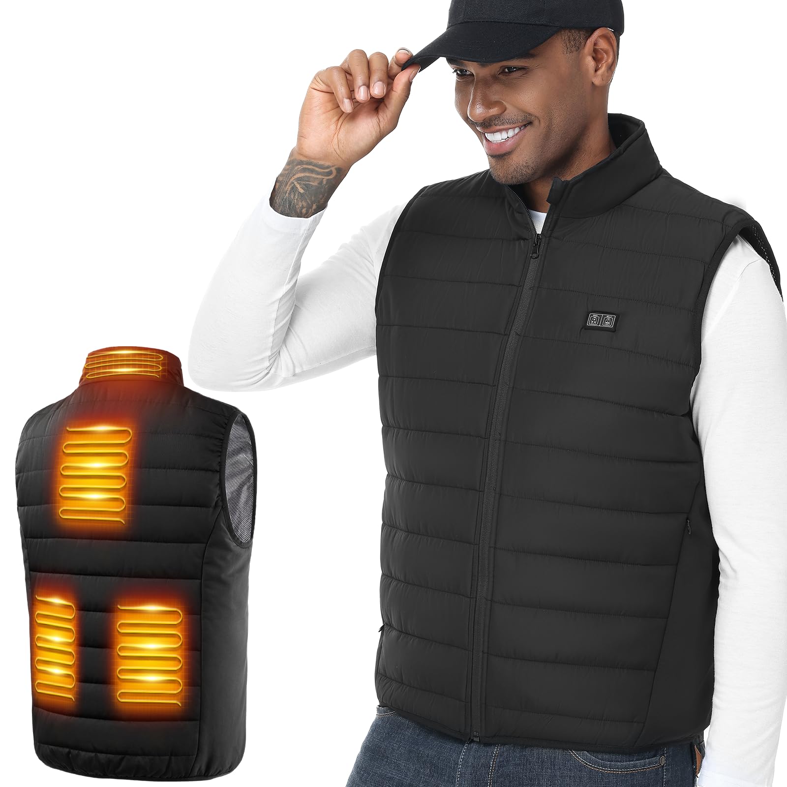 LABCOOL Veste Chauffante Homme Femme, Gilet USB avec Batterie 12000mAh 5V Incluse, 3 Niveaux de Chauffage, 6 Zones Chauffantes, Blouson Sans Manche