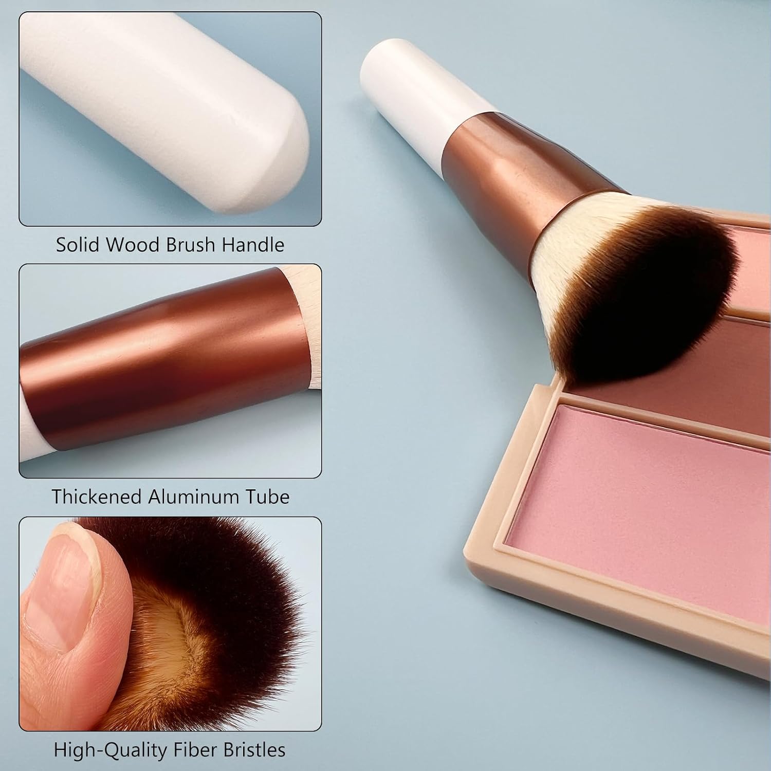 Rose Golden/White Professional Foundation Brush – Flat Top Makeup Brush for Liquid, Mineral Powder & Buffing, Flawless Blending & Stippling