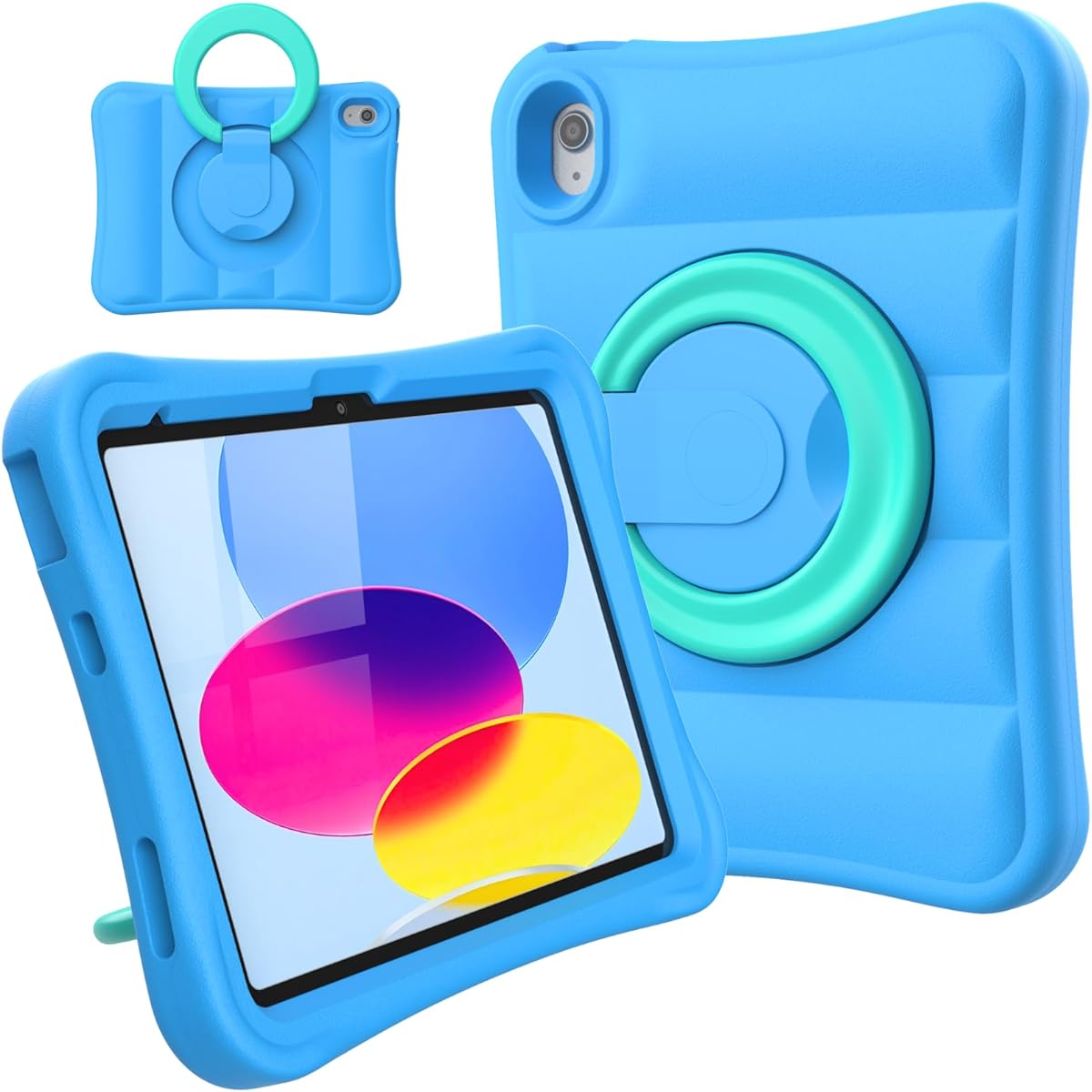 MRWHO Kids Case for iPad (A16) 11th Generation 11 inch 2025/ 10th Generation 10.9 inch 2022 - Sturdy Lightweight Flexible Shockproof Rotating Stand Handle Girls Boys Cover for iPad 11 10 Gen, Blue