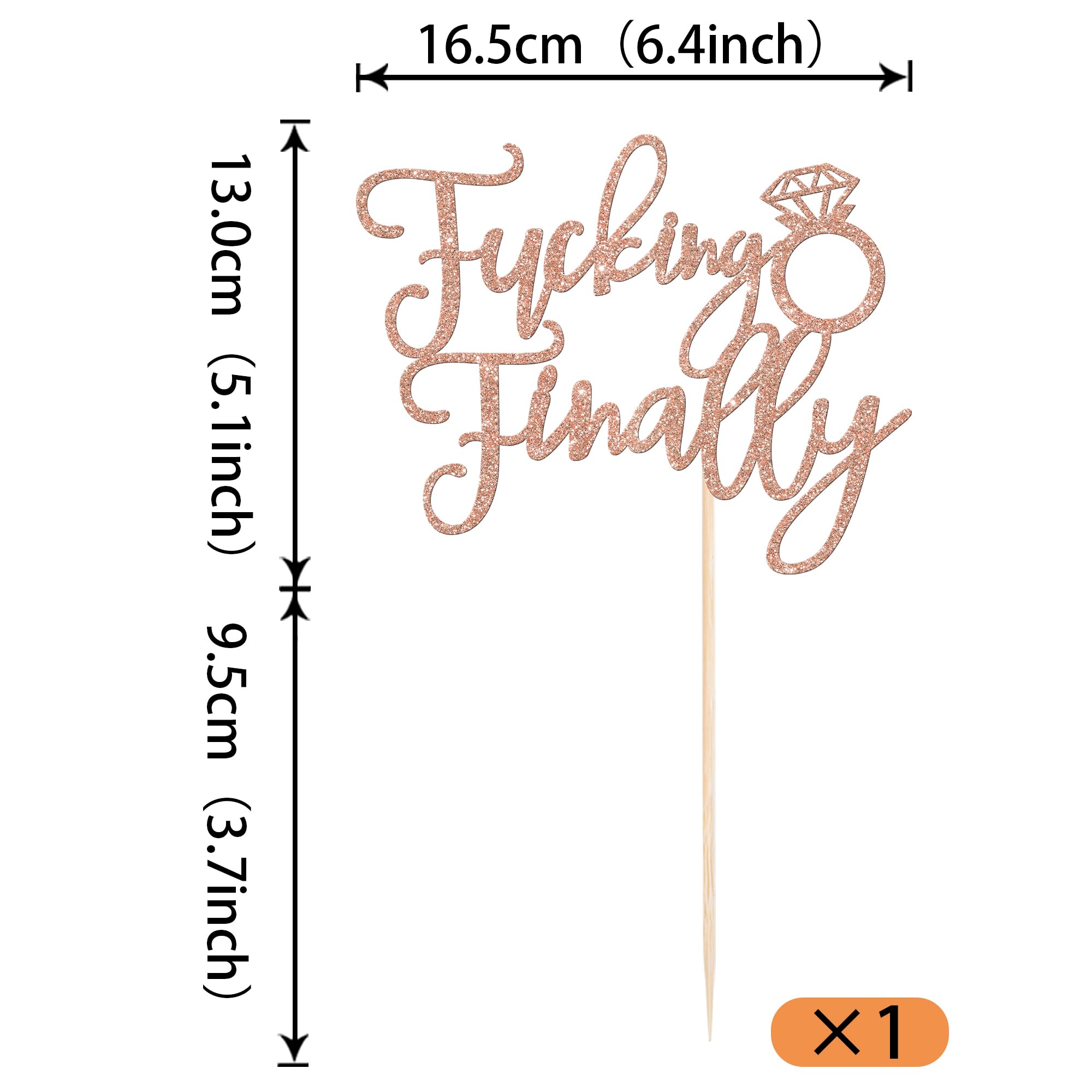 SYKYCTCY 1 Pack Fucking Finally Cake Topper Glitter Diamond Ring Funny Wedding Engagement Cake Pick Bridal Wedding Cupcake Decoration Party Supplies Rosegold - Image 2