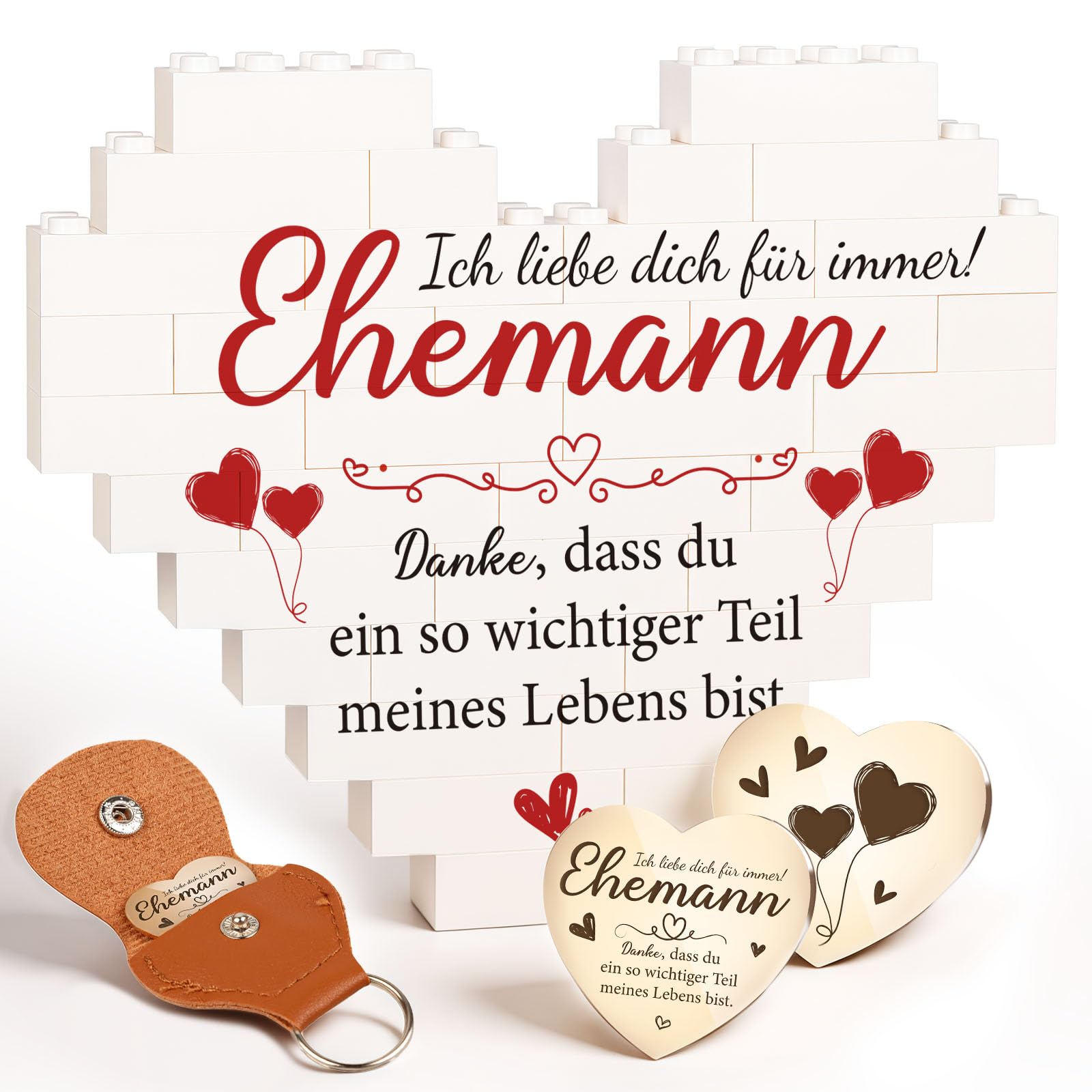 Giftota Valentinstagsgeschenk für Ehemann – „Ich liebe dich“ Geschenk für Männer, herzförmige Bausteine mit Glücksbringer, Jahrestagsgeschenk, Hochzeitstag, Geburtstag und Weihnachten