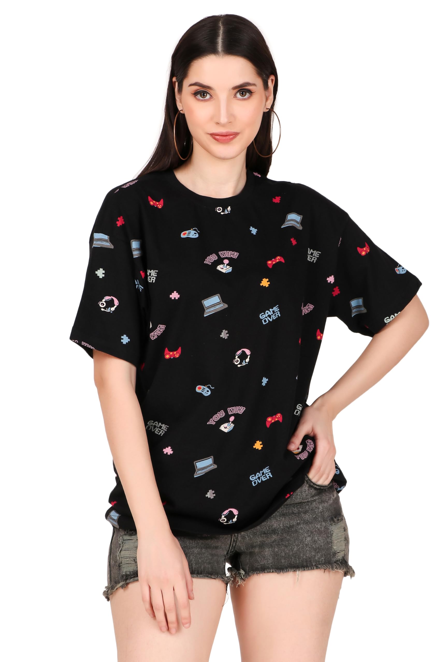 Oversized Cotton T-Shirts for Women in Loose Fit, Drop Shoulder Baggy Tops Tshirt for Girls (S-3XL)