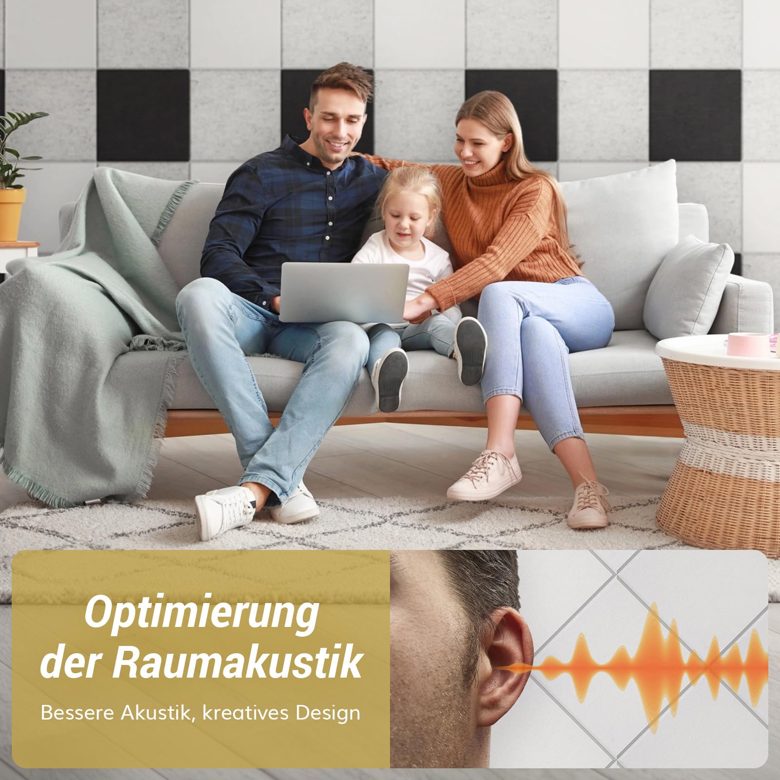TONOR Akustikpaneele selbstklebend, 18 Stück Quadratische 30x30x0,9 cm Schalldämmung Schallschutz Akustikplatten, Schallschutzplatten mit Hochdichte Wandfliesen aus Polyester für Wand/Decke/Tür, Weiß