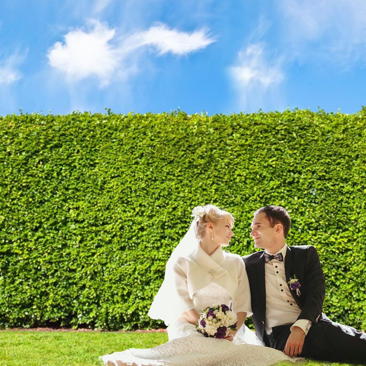 Duluxykl 7x5FT Green Leaves Backdrop, Nature Greenery Wall Backdrops, Blue Sky and Grass Photography Background, Birthday Wedding Newborn Baby Shower Decoration Supplies, Polyester Fiber