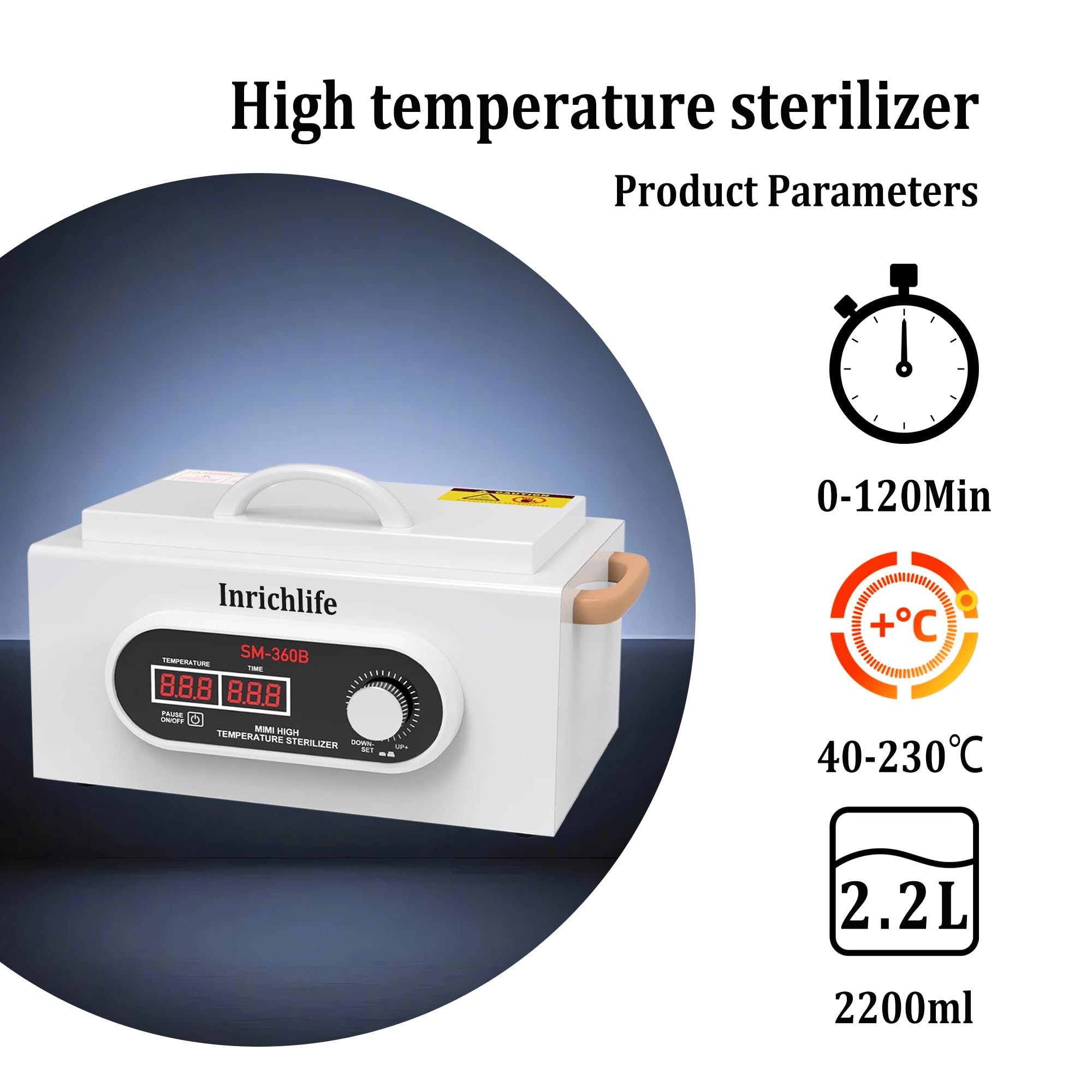 Sterilizzatore ad alta temperatura, 110 V 300 W, temperatura massima 230 ℃ (456 ° F), controllo digitale, sterilizzatore a calore secco per capelli e unghie