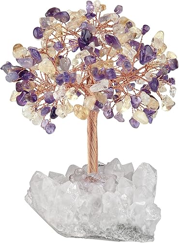 rockcloud Árbol de dinero de cristal hecho a mano con base de racimo de cristal de roca, árbol bonsái de piedras preciosas para decoración de