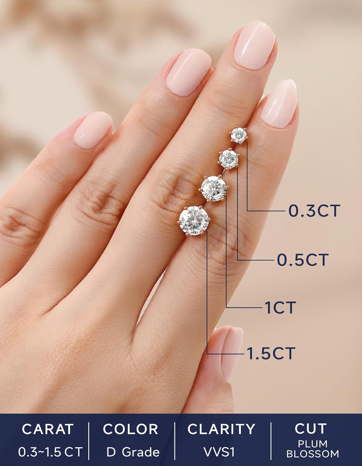 MomentWish 14K Gold Plated Stud Earrings, Birthday Gifts for Women, 1-2 Carat Moissanite Earrings, Lab Created Diamond Earring, Yellow/Rose Gold Plated 925 Sterling Silver Earring Jewelry Women Men - Image 9