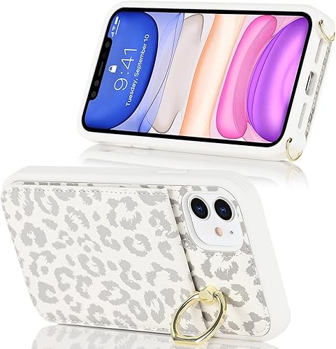 Miniatura 7 de Funda para iPhone 11 con tarjetero para mujer, iPhone 11 con ranuras para tarjetas de crédito, bandolera con soporte de anillo, a prueba de golpes,