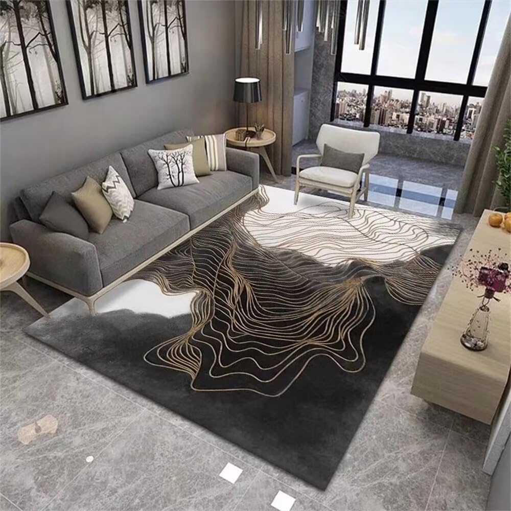 Tapis de sol 100x160cm abstrait gris et noir d'encre pour protéger le parquet