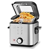 PUKOMC Electric Deep Fryer, 1.5 Liters/1.6 Qt. Oil Capacity, Small Deep Fryer with Basket for Home Use, Cool Touch Sides Easy to Clean, Nonstick Basket