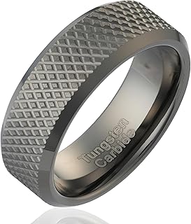 Knurl Tungsten Rings with Knurling Diamond Pattern Men Wedding Band 8mm wide Hypoallergenic Size 6-16