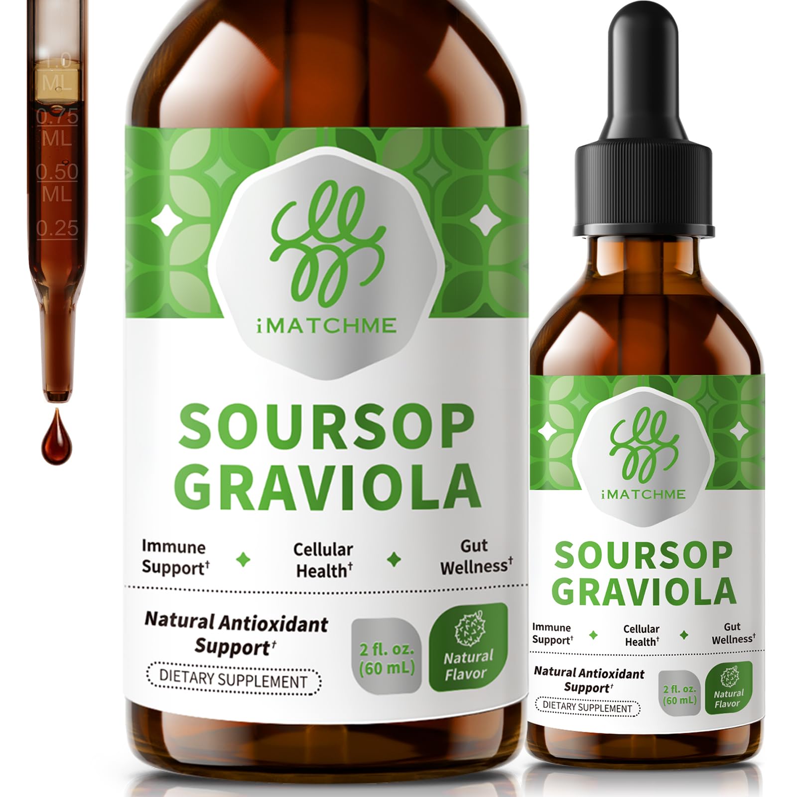 iMATCHME Soursop Graviola Liquid Drop for Cell Support & Regeneration, Immune System and Gut Health Support, Soursop Bitters Liquid, Herbal Goodness, Sugar/Gluten Free, Natural Flavor, 2 Fl Oz