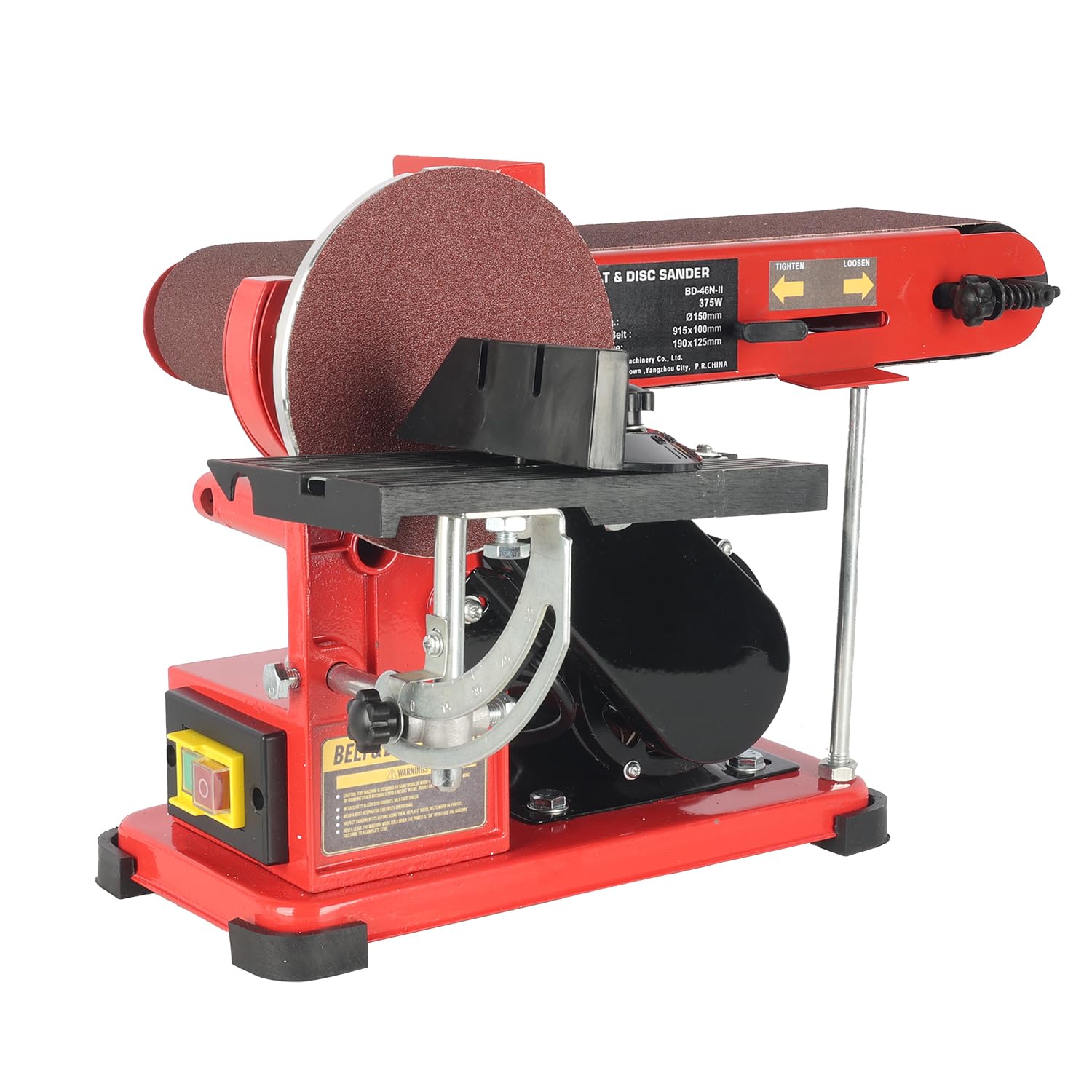 Belt Disc Sander Bench Electrical Grinder 375W with Dust Extraction for Wood Metal Work Adjustable Disk Sanding Machine BD46N-II
