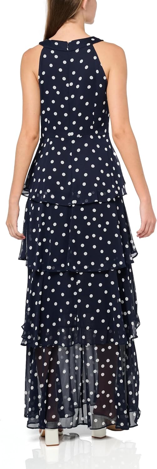 Tommy Hilfiger Women's Sleeveless Halter Neck Tiered Skirt Maxi Dress, Sky Captain/Ivory, 12 - Image 3