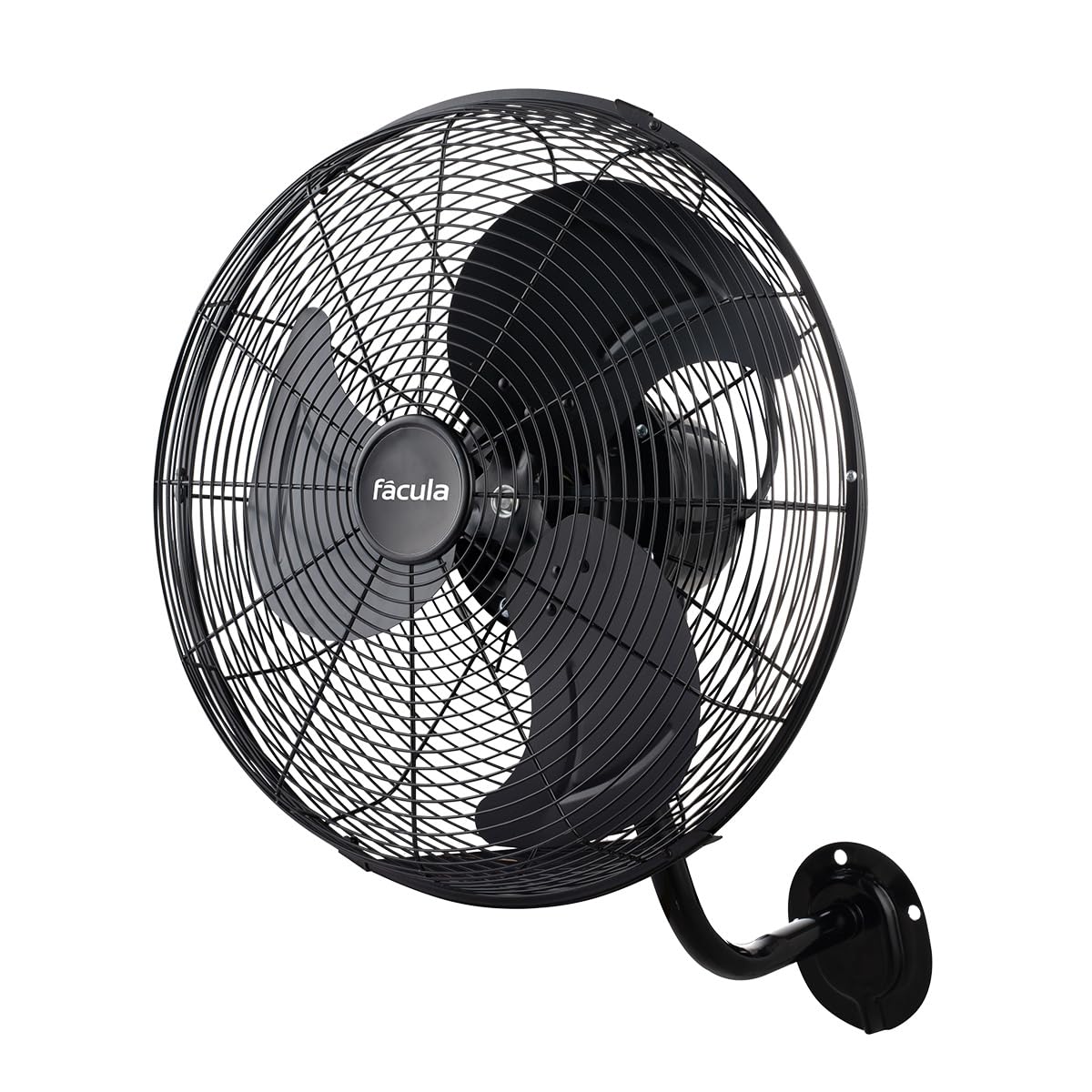 facula - Ventilador de Pared Negro Aura 90 W | 3 Aspas de Aluminio | Oscilación | 3 Velocidades | Motor de Aluminio | Diseño Industrial
