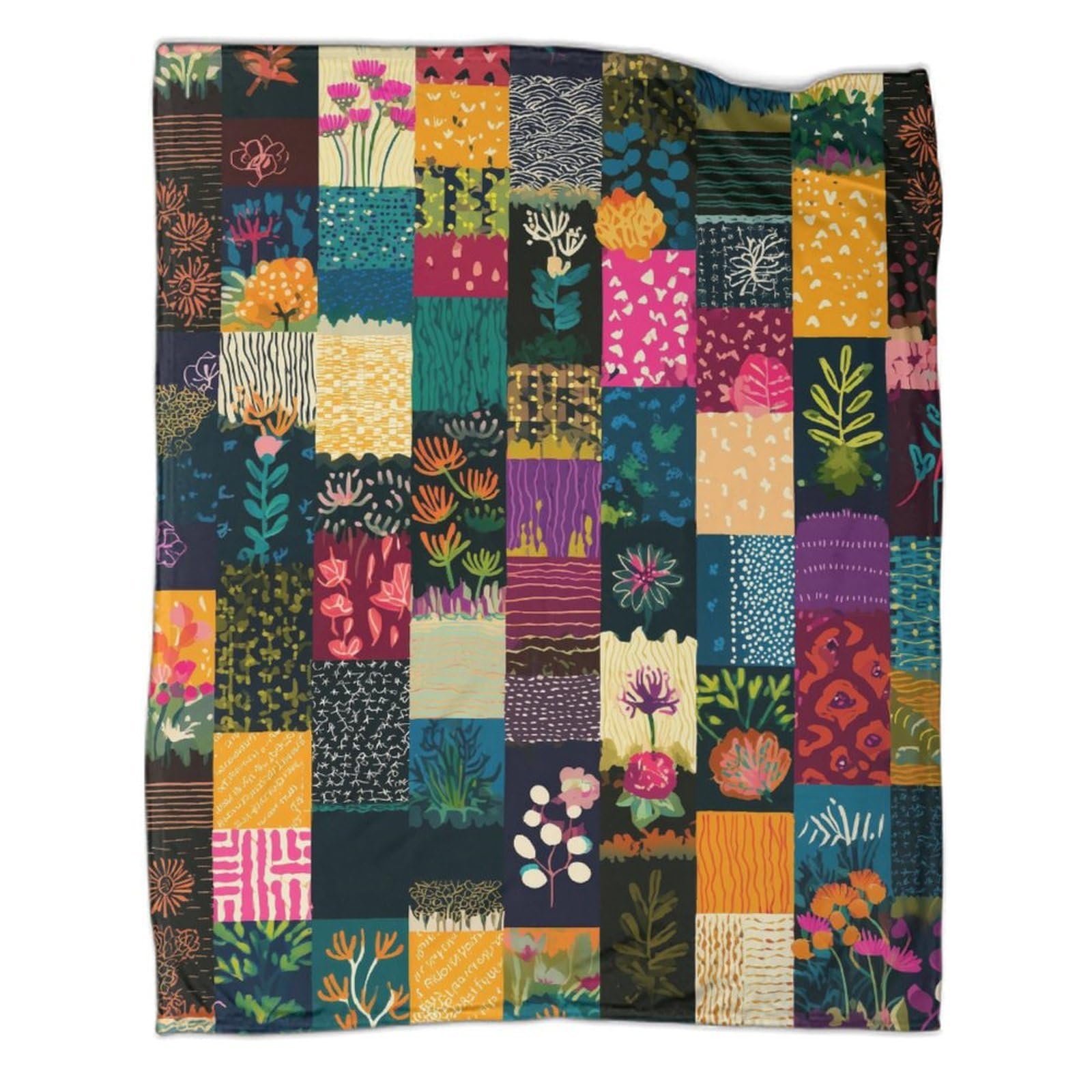 kaiyun Brightly Colored Patchwork Patterns, Retro Bohemian Style Patterned Throw Warm for Camping Outdoor Lightweight for Sofa Bed 80x90inch(200x230cm)